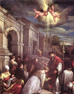 St. Valentine baptizing St. Lucilla.